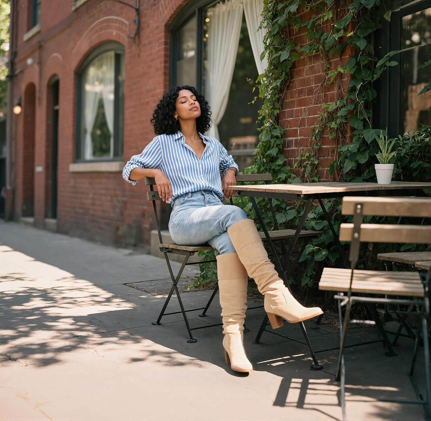 MeiLuSi Women's Slouchy Knee High Boots Suede Fall Boots Round Toe Chunky Heel Boots Warm Winter Boots Wide Calf Boots Outdoor Side Zipper - Image 6