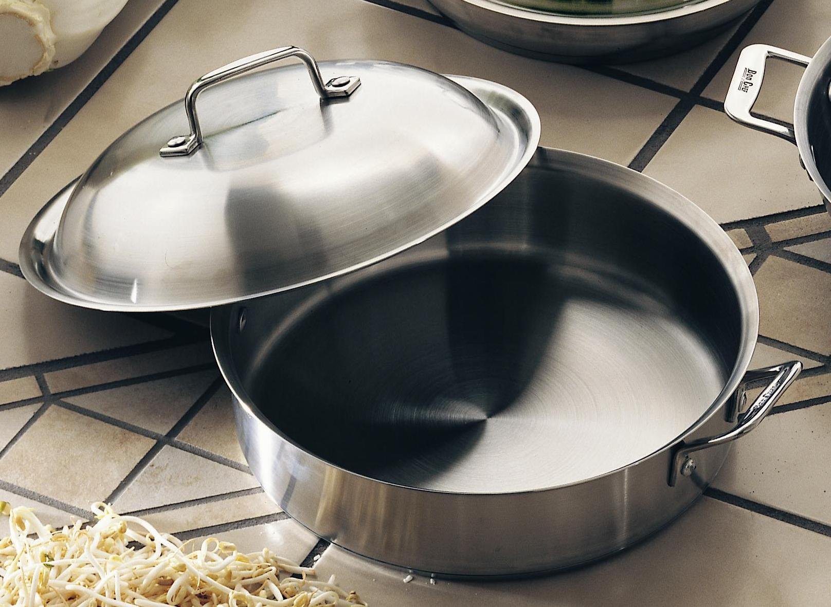Bon Chef 60001 Stainless Steel Induction Bottom Cucina Saute Pan, 4 Quart Capacity, 13-29/32