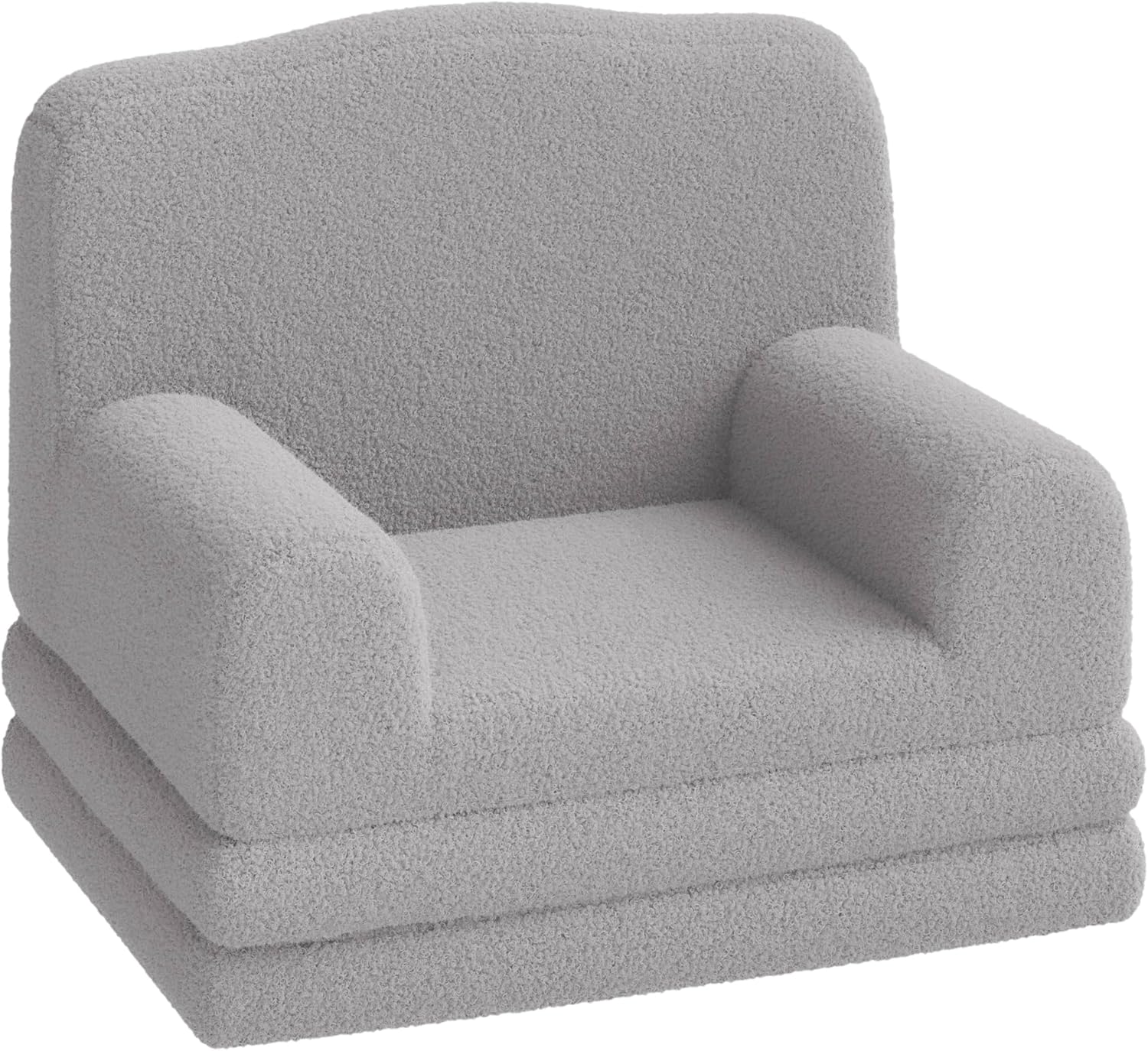 GAOMON Kids Couch, 2-in-1 Convertible Teddy Fleece Fabric Toddler Sofa Chair, Soft Fold Out Couch Lounger for Kids, Comfy Children's Sofa Bed for Playroom, Nursery, Birthday Gift (Gray Crown)