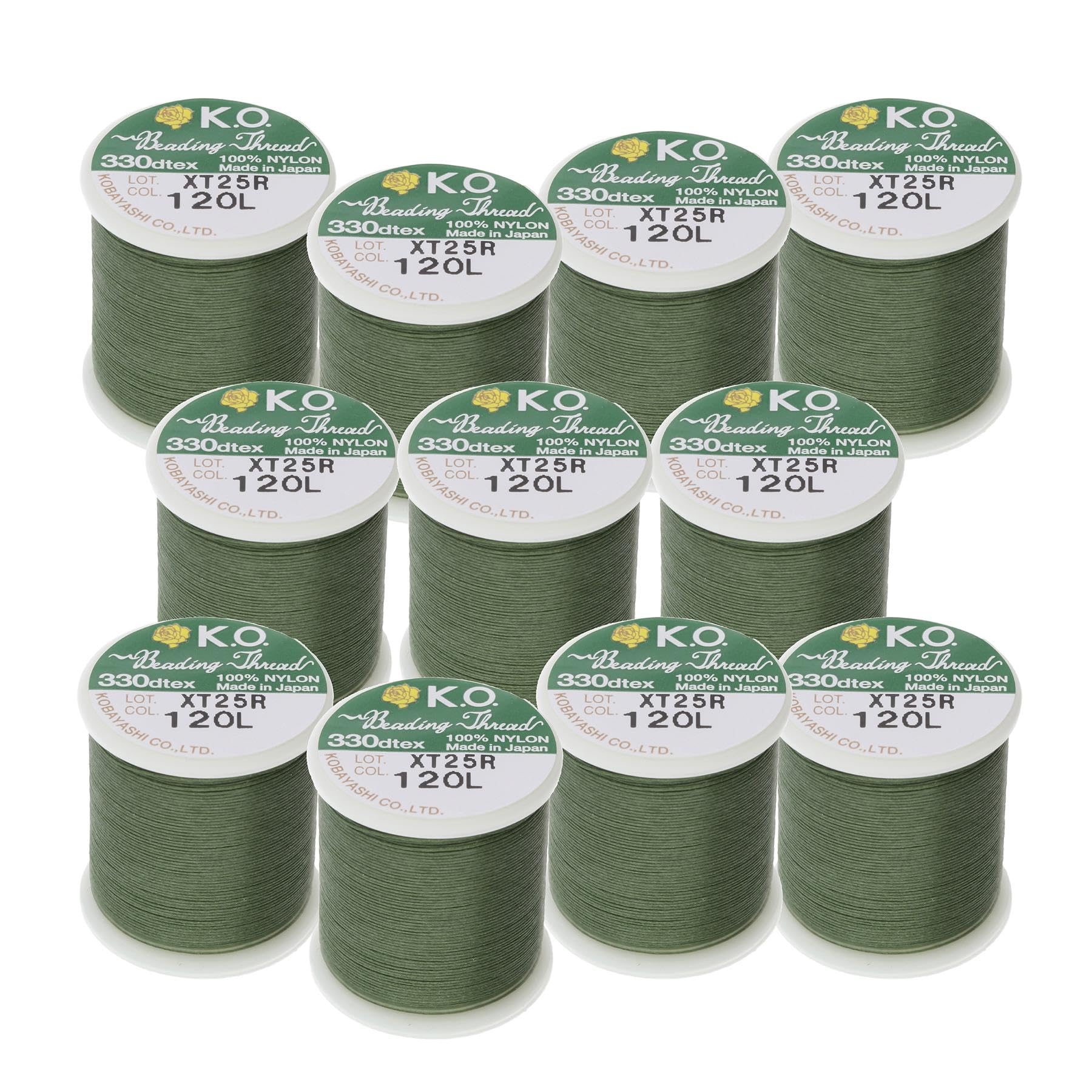 Bobines de fil KO nylon olive foncé 330TEX de 50m pour perles