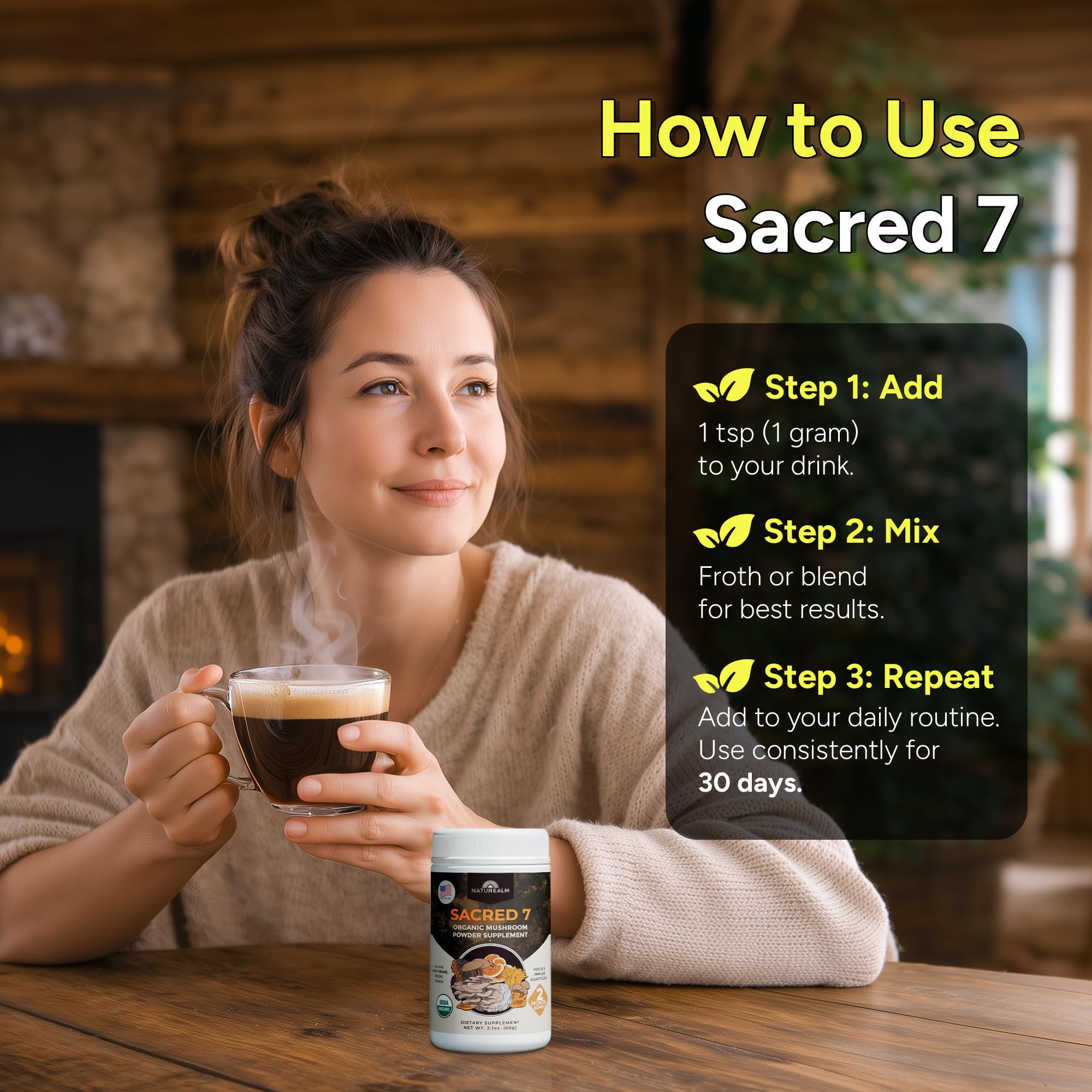 Naturealm Sacred 7 Organic Mushroom Powder, 60 Servings (2 Month Supply) — Amazon image 6