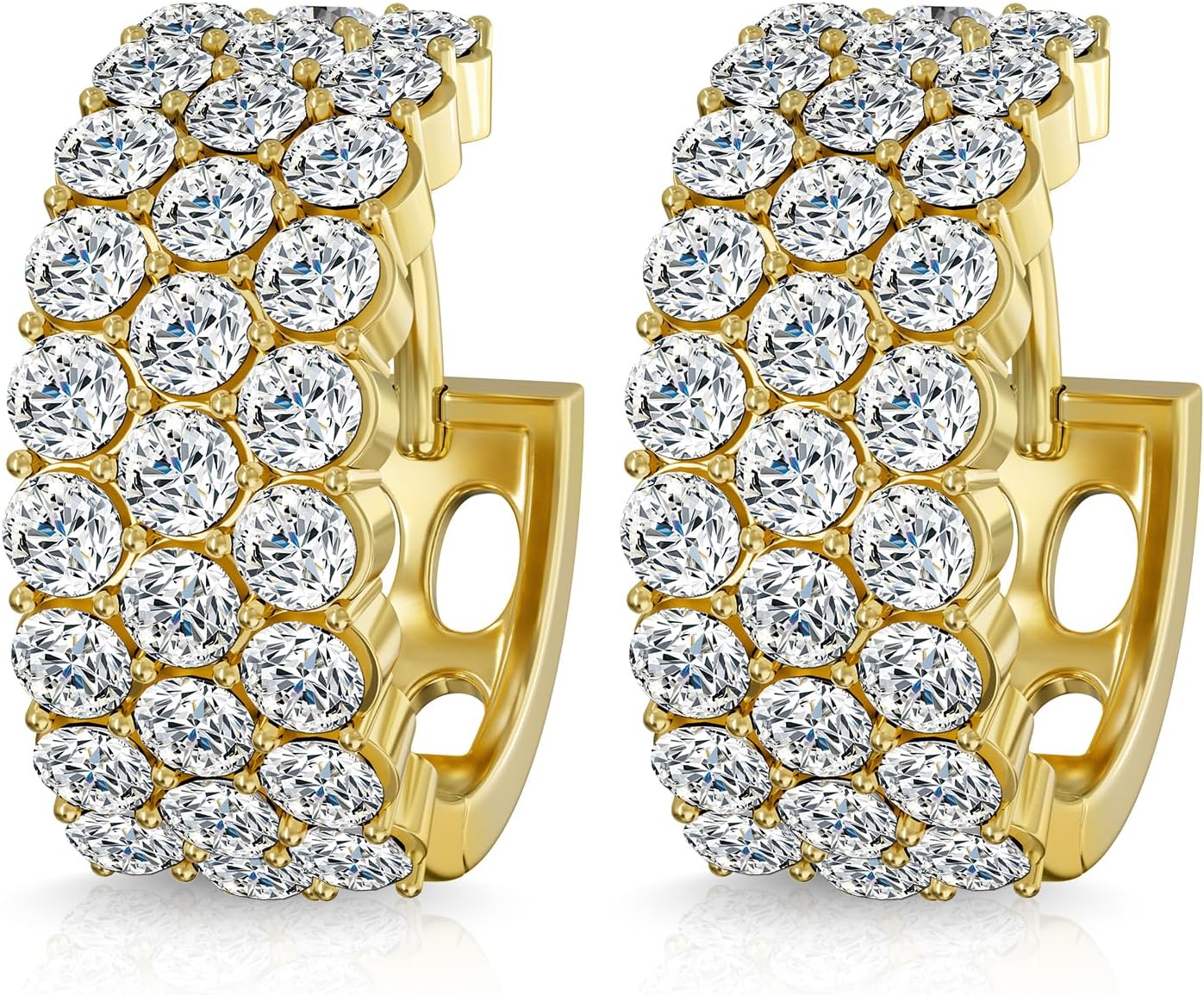 HELLOICE Moissanite Hoop Huggie Earrings for Women Men Round-cut 3 Row Chunky Hoop Earrings VVS1 Clarity D Color Hypoallergenic Jewelry for Wedding Christmas