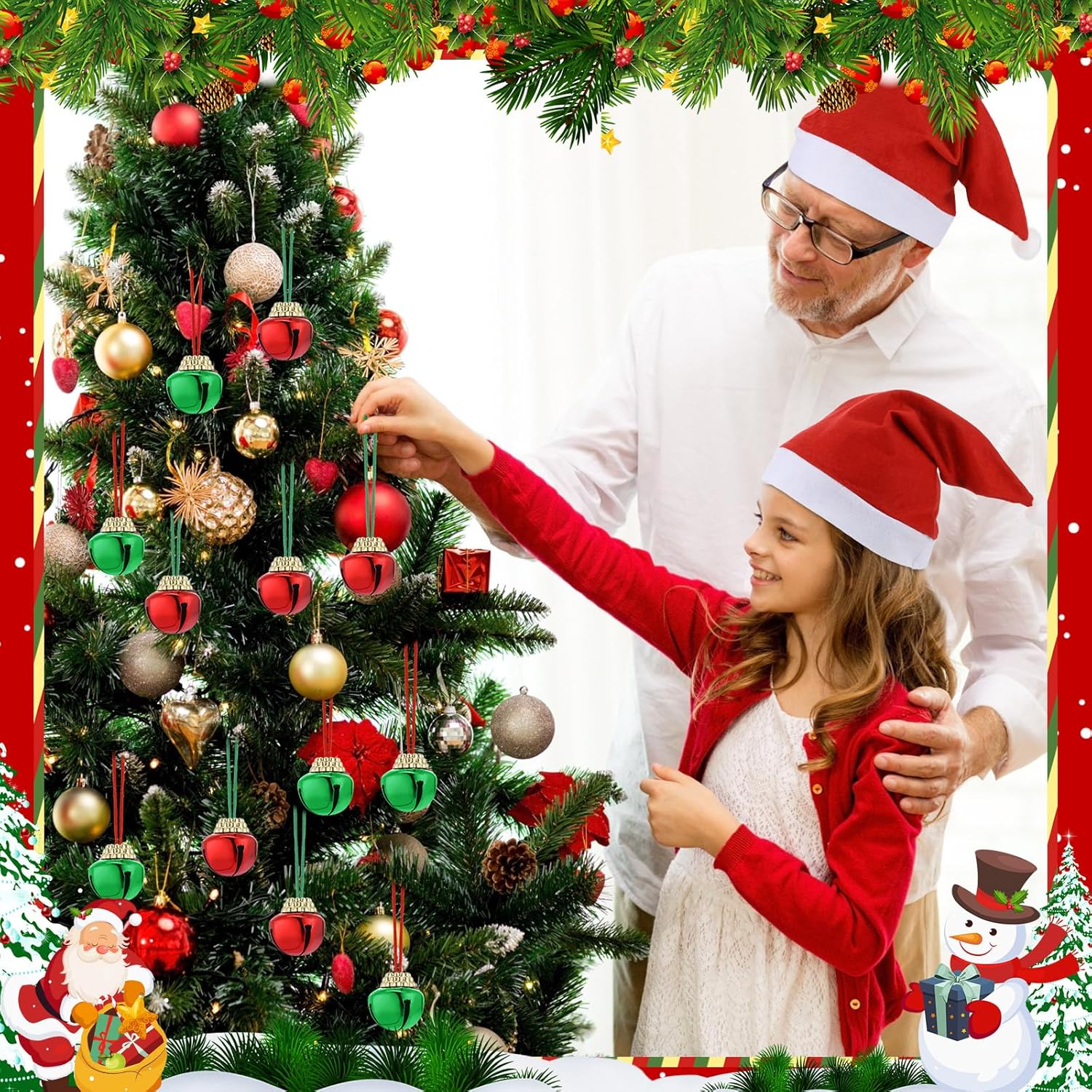 Seajan 200 Pcs Christmas Santa Hats and Jingle Bell Necklaces Bulk Christmas Elf Hat Bell Necklaces Gifts