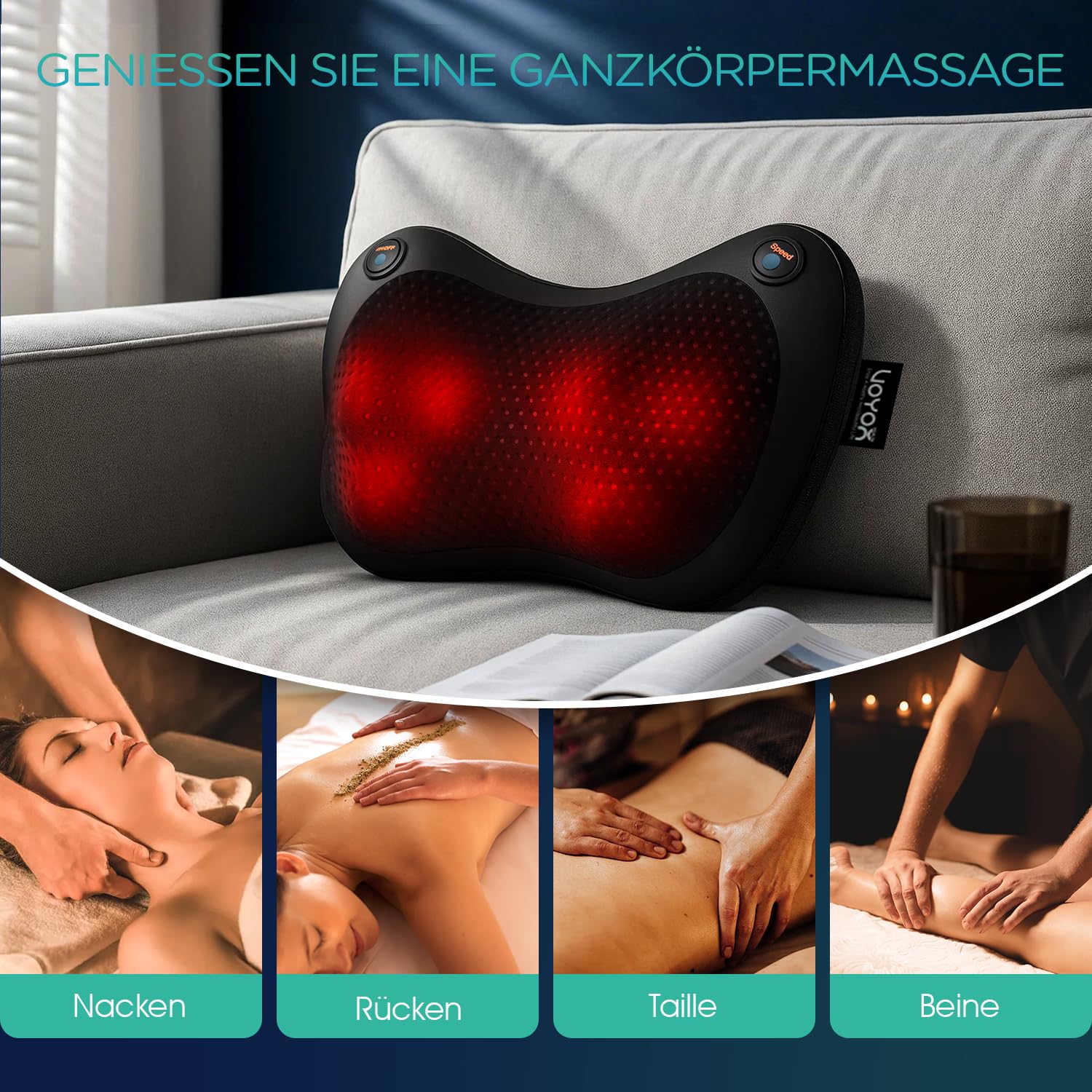Rücken- und Nackenmassagegerät, Shiatsu Nackenmassagegerät Kissen mit Wärme, rotierende Knoten für Taille, Beine, Körper Schmerzen zu lindern, Entspannung zu Hause Büro (Dark black)