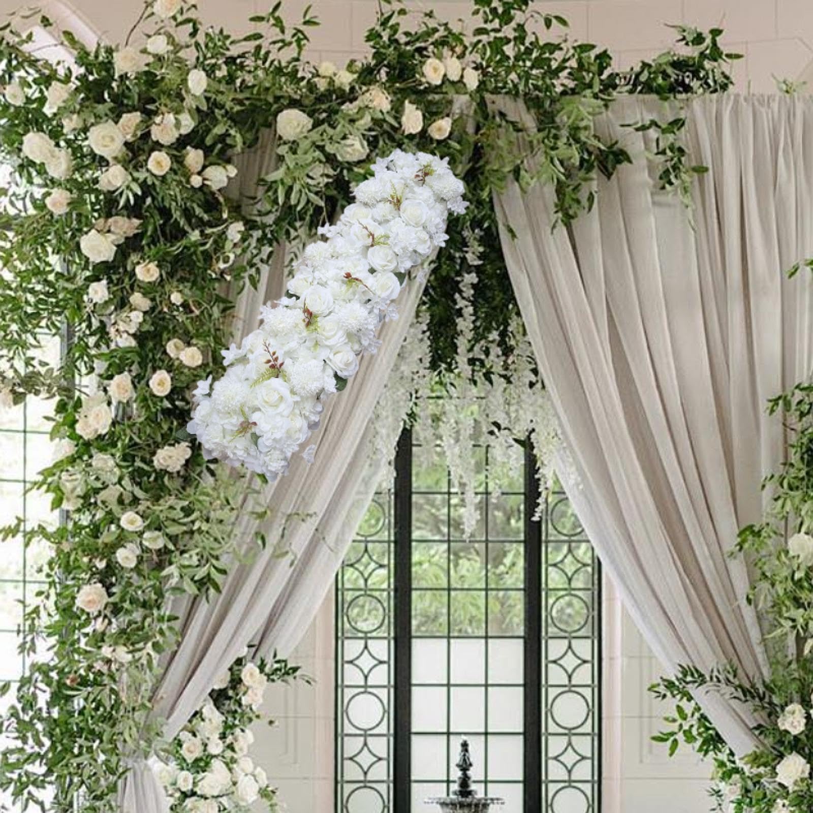 Fiori Artificiali, Fila di Fiori per Porte, Sfondo Floreale, Fila di Fiori 3D, Fiori di Seta per Matrimoni, Banchetti, Feste Romantiche, Casa, Bianco