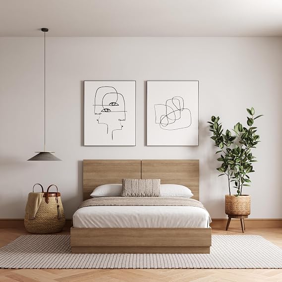 Brown Oak Platform Bed Set by Nexera