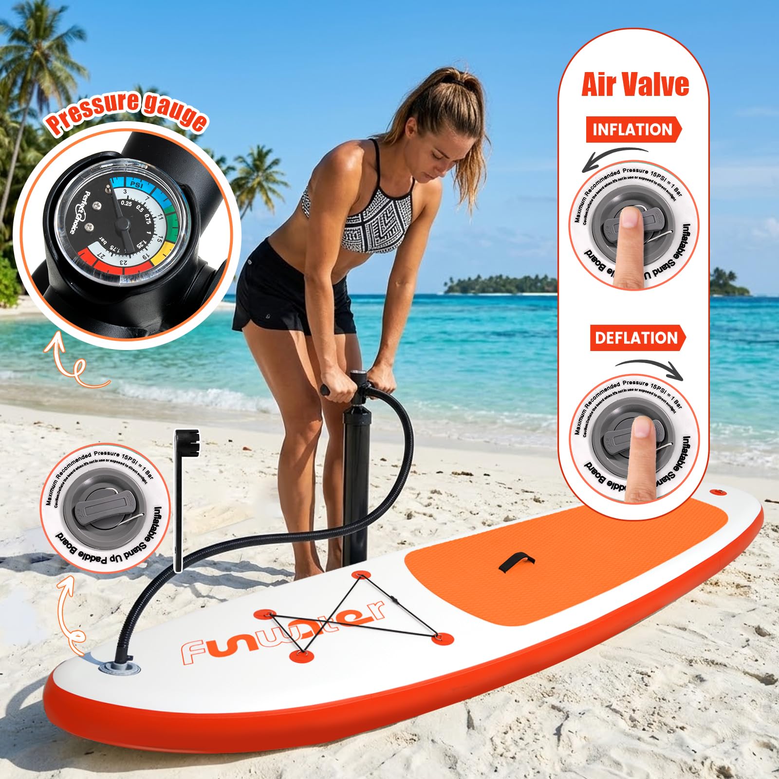 FunWater Aufblasbares Stand Up Paddle Board 10'–11'SUP Set mit Paddel & Pumpe, rutschfestes Eva-Deck,2 Person/Familie langlebig & stabil, ideal für Erwachsene & Einsteiger