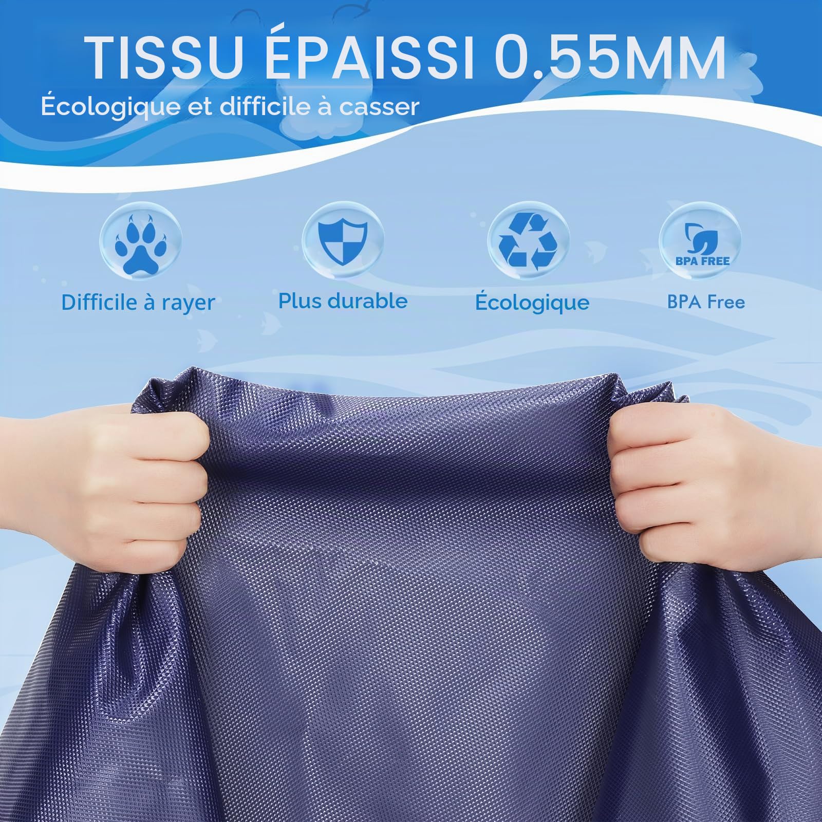 YAUNGEL Piscine pour Chiens, 170cm/67in, 0.55cm Épaississant Tapis de Jeu d'eau pour Chiens avec Éclaboussures et Antidérapant, Jouet de Jardin Portable Durable et Pliable, Bleu