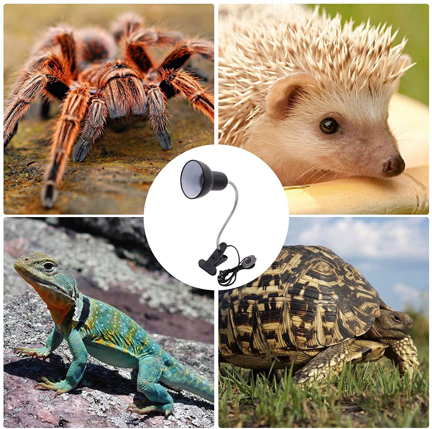 Lampe chauffante Tortue, Lampe chauffante avec Cou Rotatif à 360 ° pour Reptiles, Projecteur Thermique E27 UVA + UVB pour Reptiles d'aquarium/lézards/Tortues/Serpents (Noir)