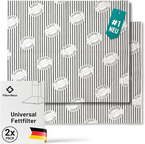 FilterBase® Universal Grease Filter Cooker Hood | Pack of 2 | Filter for Extractor Hood with Saturation Indicator, Compostable, Can Be Cut to Size, 57 x 47 cm (2, Grease Filters Can Be Cut to Size)