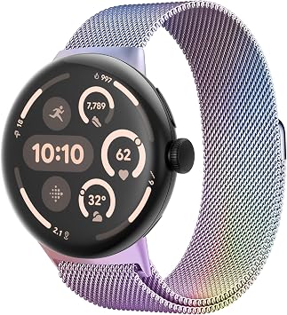 MYAPULUA Milanese Loop for Google Pixel Watch 4 Band, for Google Pixel Watch 3 45mm Band Women/Men, Stainless Steel Metal Mesh Strap Clasp Replacement Wristband Bracelet Correa, Rainbow