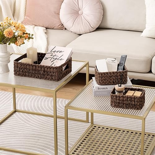 Miniatura 10 de GRANNY SAYS Cestas de mimbre para organizar, cestas de almacenamiento anidables para estantes, 1 cesta grande y 2 pequeñas de mimbre impermeable,