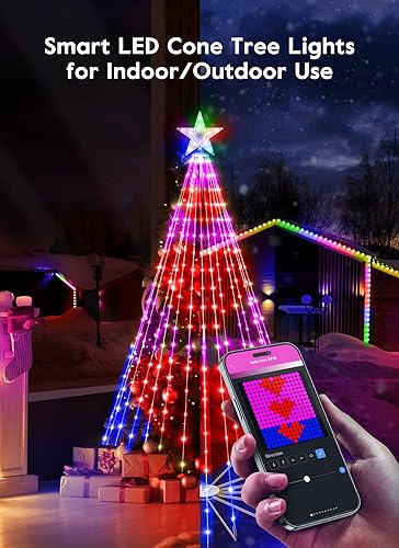 Miniatura 2 de Luz LED inteligente con forma de cono de Navidad, 6 pies, 265 luces LED, sincronización de música con aplicación remota y control local, patrón y