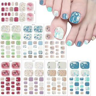 8 Sheets Toe Nails Wraps Stickers Decals Glossy Nail Polish Strips with Nail File Self Adhesive Marble Flowers Gel Toe Nail Wraps Design Flowers Nail Wraps for Women DIY Manicure Decoration