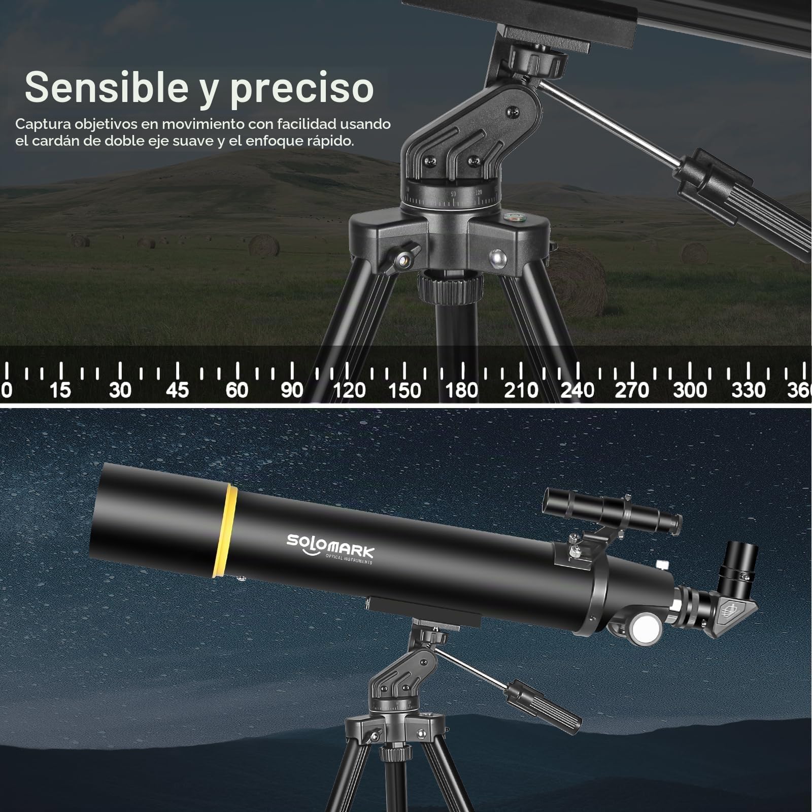 SOLOMARK Telescopio astronómicos para Adultos, profesionales de refracción 900 mm para niños y principiantes, telescopios de viaje portátiles compactos con paquetes