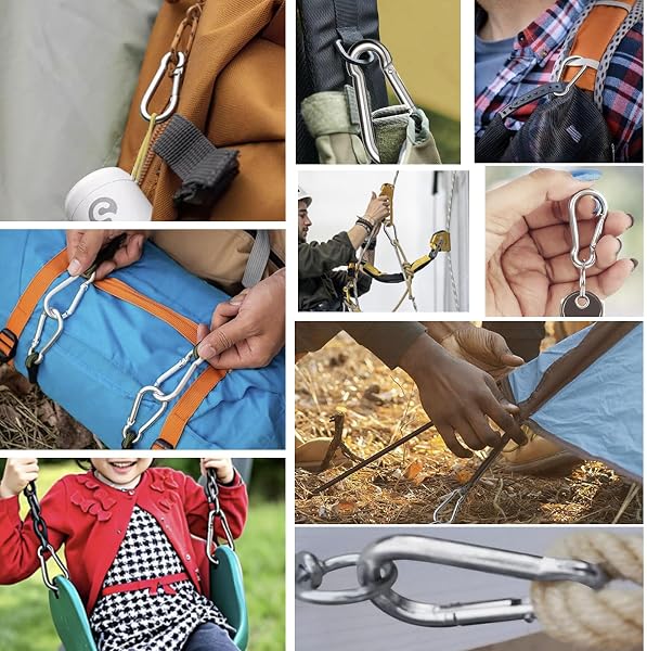 Mousquetons, 6 pièces Mousqueton INOX, Carabiner, pour Sac à Dos, Laisse pour Chien,hamacs, Camping, pêche, auvents etc. pour Tous Les Types d'aide à la Traction et poignées avec Un œillet. - 5
