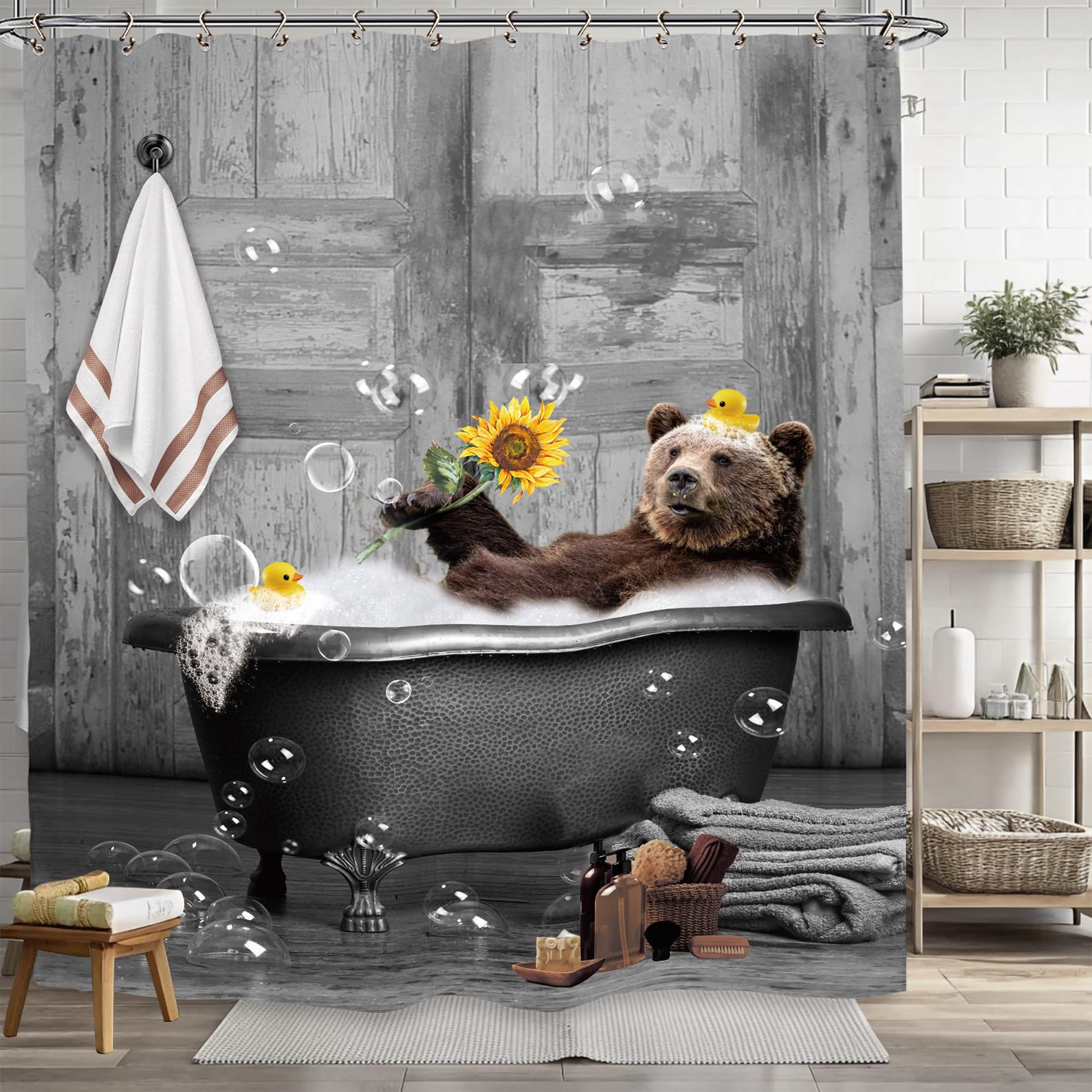 Yookeb Bibelvers Duschvorhang – 180x180 Cm, Bauernhaus-Design, Wasserdicht, Mit 12 Haken