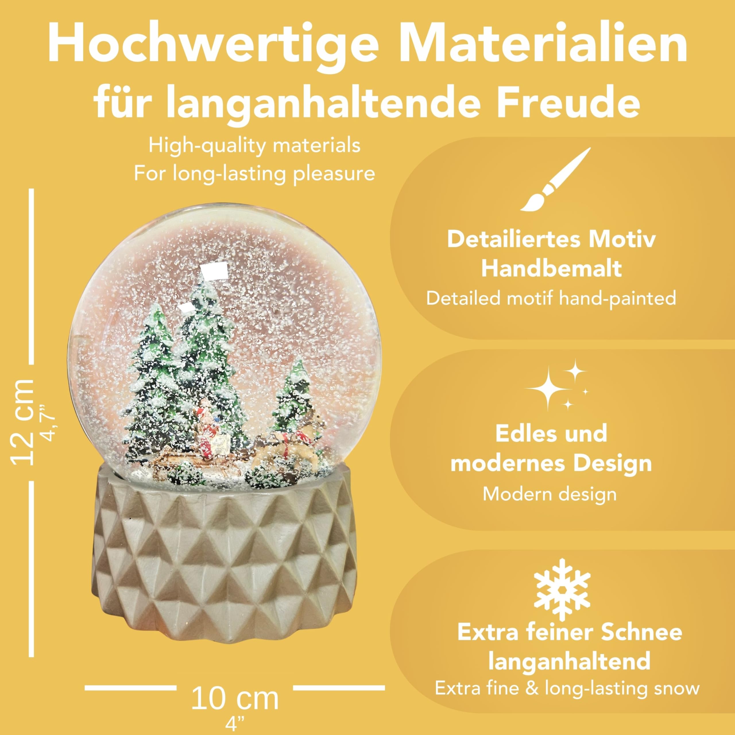 Schneekugel Nostalgie Nostalgie Schlittenfahrt auf Sockel kubisch beige | Pure-Line | Schüttelkugel | H: 12 cm B: 10 cm | 20176
