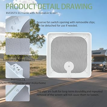 BVC0573-31 Roof Vent Frame Screen | Compatible With Ventline Ventadome Roof Vent V2092 V2094 V2110 V2119 V2310 V2392 1-Year Qa