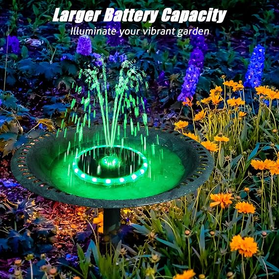 SZMP Solar Fountain 3.5W Bird Bath Fountains with Flower 2023 Upgraded Glass Panel & 4W Solar Powered Fountain Built-in 4000 Battery with 7 Color LED Lights (Black)