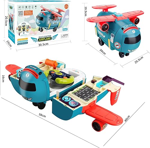 Miniatura 6 de Dwi Dowellin Vehículo de Juguete de Avión y Coche, Juguetes de Volante para Niños de 3, 4, 5, 6 Años con Sonido y Luz, Juguete Educativo de Avión