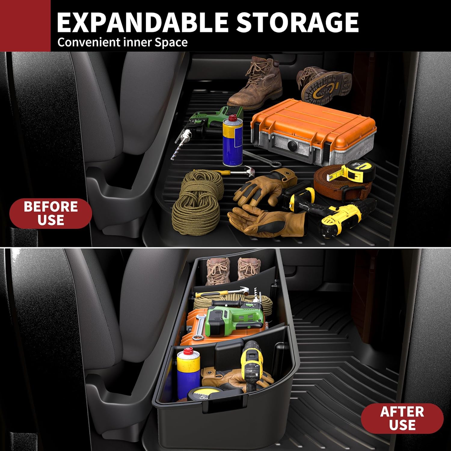 YITAMOTOR Rear Under Seat Storage Fit Ford 2015-2026 F150 & 2017-2026 Super Duty SuperCrew/Crew Cab, Upgraded Truck Organizer Underseat Storage Box for F-150 F250 F350 F450 F550