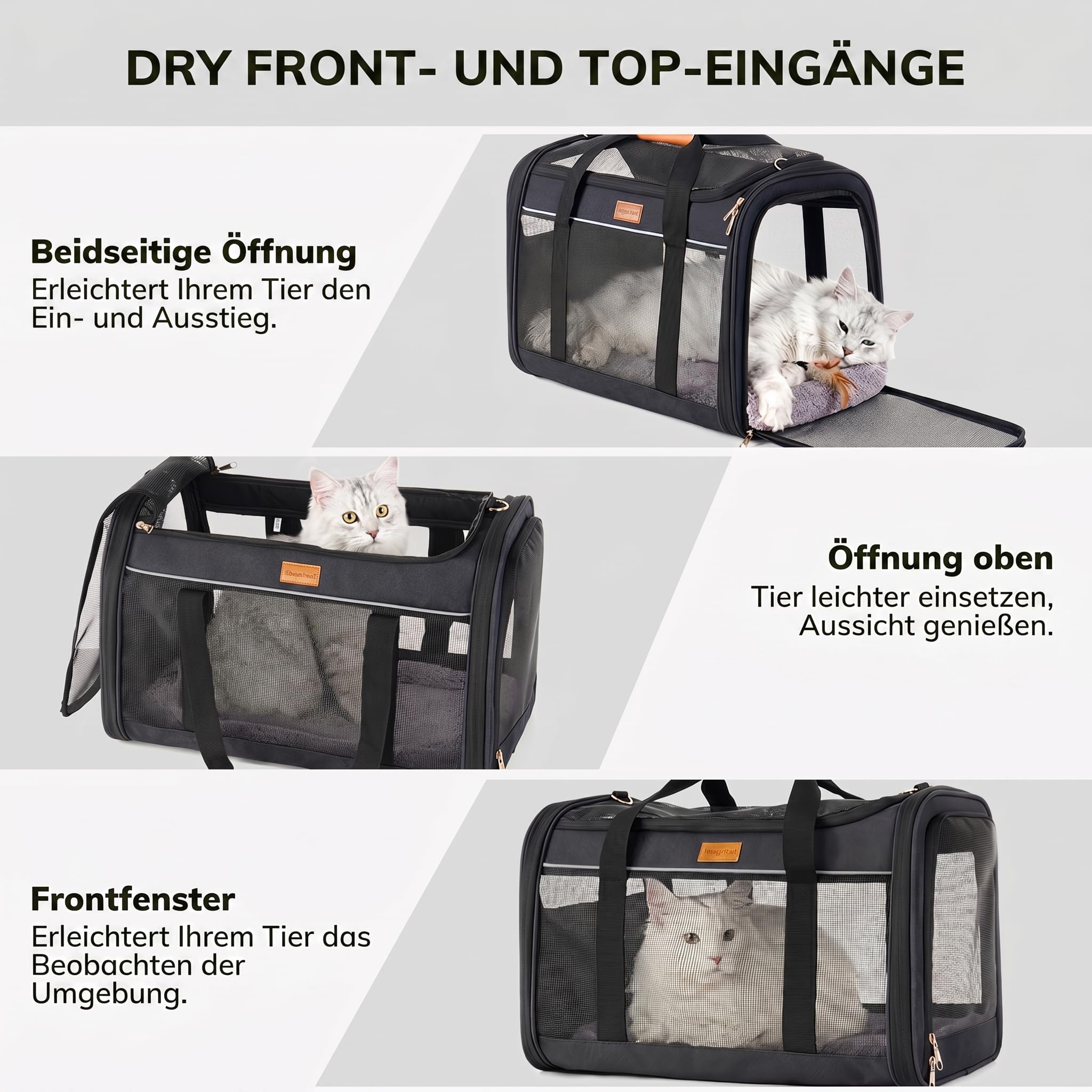 Morpilot Katzentransportbox für große Katzen & Welpen bis 12 kg, Transportbox Katze mit 4-seitigem Mesh, atmungsaktiv & komfortabel, Hundebox mit doppelseitiger weicher Unterlage und klappbarem Napf