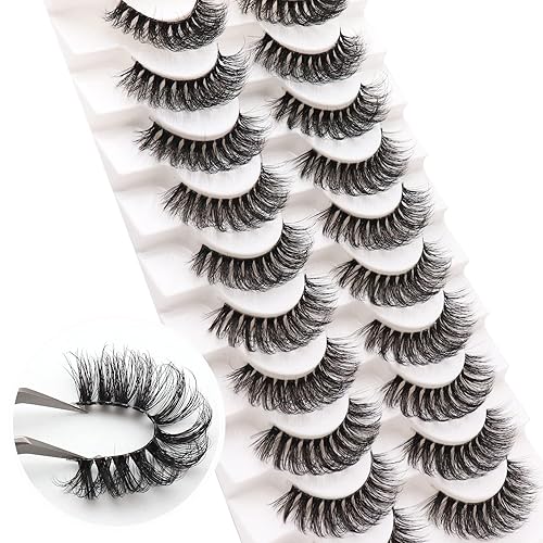 Miniatura 2 de Veleasha Pestañas rusas con banda transparente que parecen extensiones de pestañas rizadas D, paquete de 10 pares (DT03)