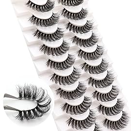 Veleasha Russian Strip Lashes with Clear Band Looks Like Eyelash Extensions D Curl Lash Strips 10 Pairs Pack (DT03)