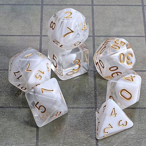 Vista 58 de CiaraQ DND - Juego de dados poliédricos con una bolsa de dados negra para juegos de mesa de rol D&D RPG MTG Rojo mezclado con naranja + purpurina