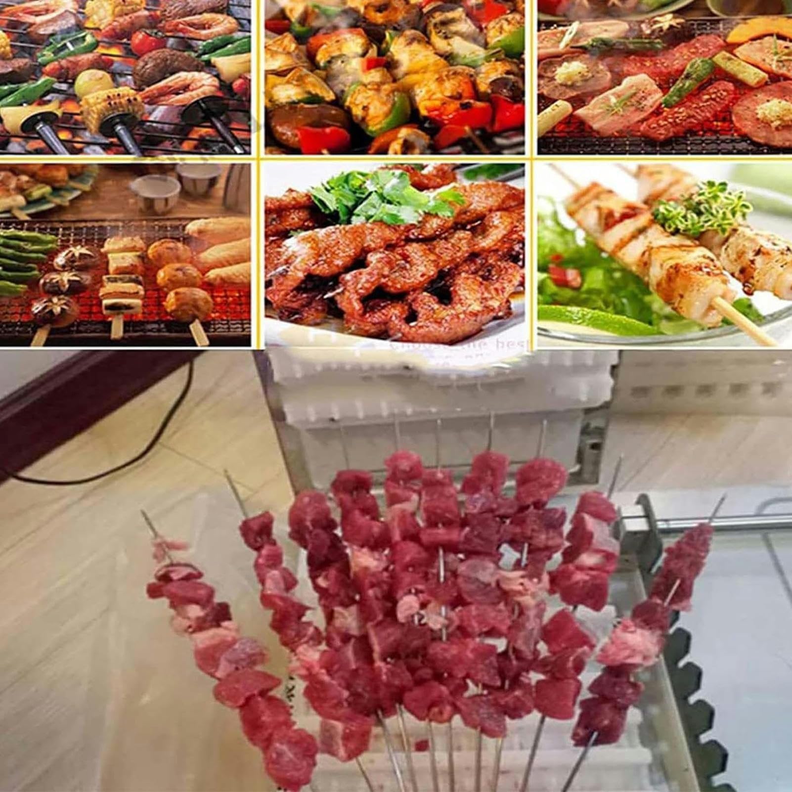 Spiedini di carne per barbecue, spiedini di montone, spiedini manuali per kebab, 10 fori, kit portatile per spiedini, con scatole per carne, per cucina, barbecue, negozio, picnic