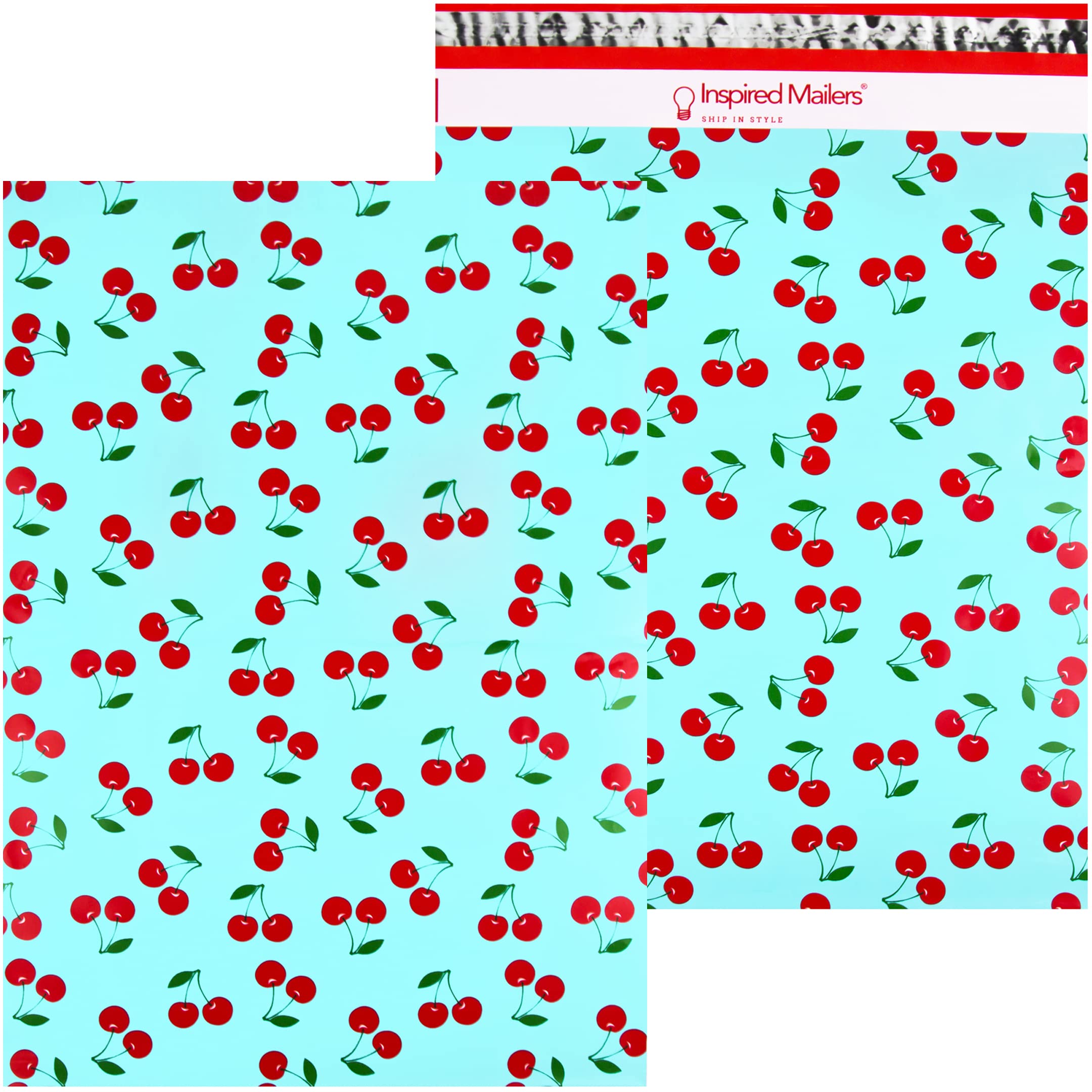 Inspired Mailers - Poly Mailers 10x13-100 Pack - Cherries Print (Blue) - Shipping Bags for Clothing - Large Mailing Envelopes - Shipping Envelopes -