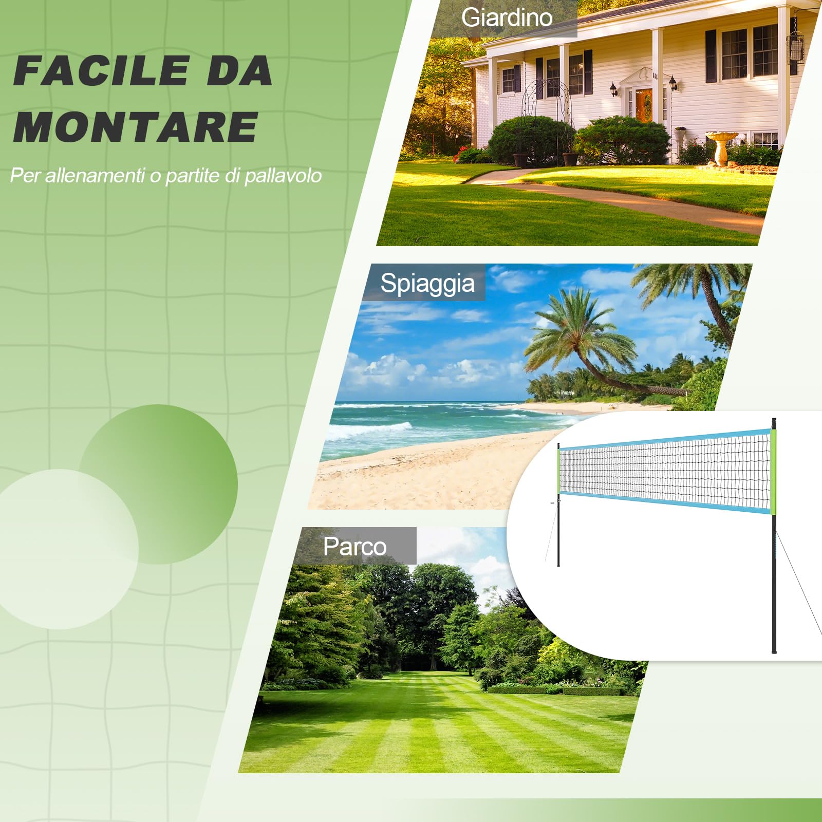 COSTWAY Rete da Pallavolo per Esterni Portatile, Rete con Pali Regolabili in Altezza, Anti-Afflosciamento, Pallavolo, Pompa, Martello, Linea di Confine e Borsa, per Giardino e Spiaggia