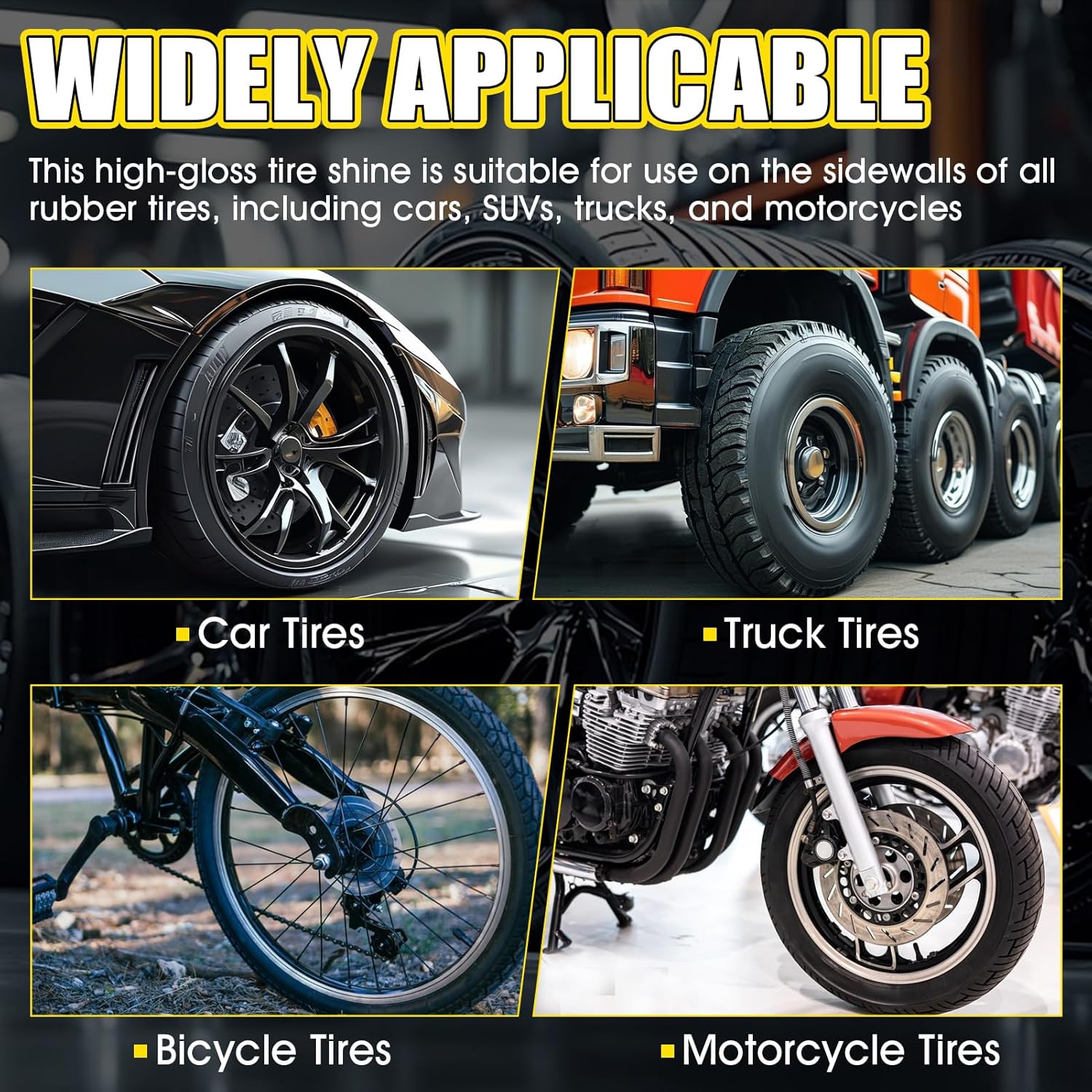 JAOJAO Car Tire Shine, Wet Tire Dressing with tire Gel Applicator Long-Lasting Tires Coating & Protectant Wet Gloss Look Finish Restores Tires Black Finish for Car, Truck, Motorcycle, RV, 300g - Image 6