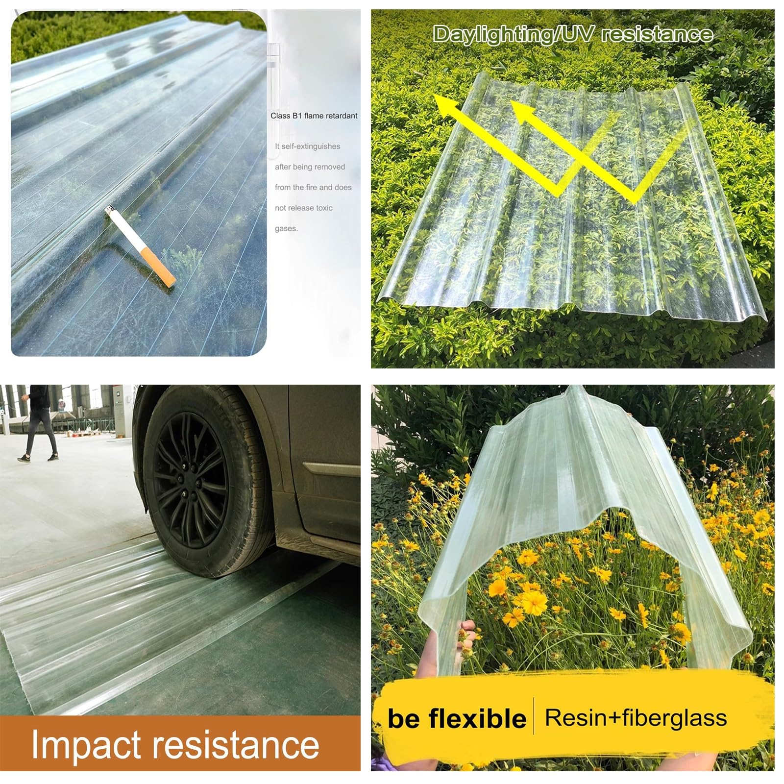 QWEASDF Chapa Ondulada Protección UV,Chapa Tejado Exterior Paneles de Techo de Cobertizo de Garaje,Placa Ondulada Xtra Strong, Panel for Tejado Transparente FRP(3pcs,0.9 * 1.0m/35 * 39in)