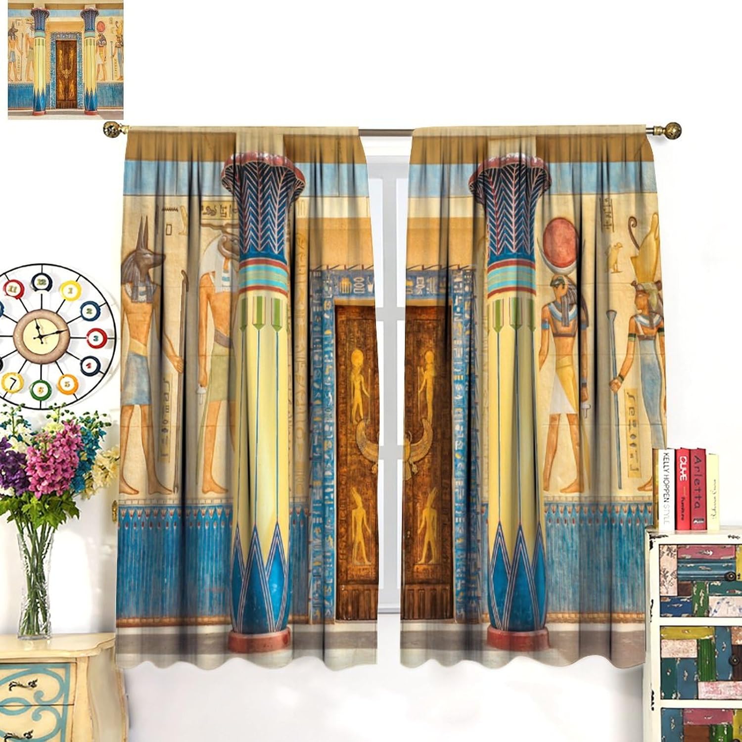 JESTRONRY Egyptian Print Curtains, Ancient Egyptian on Egypt Temple Wall Illustration Blackout Rod Pocket Window Drapes for Living Room Bedroom Kitchen Decor W42xL63in