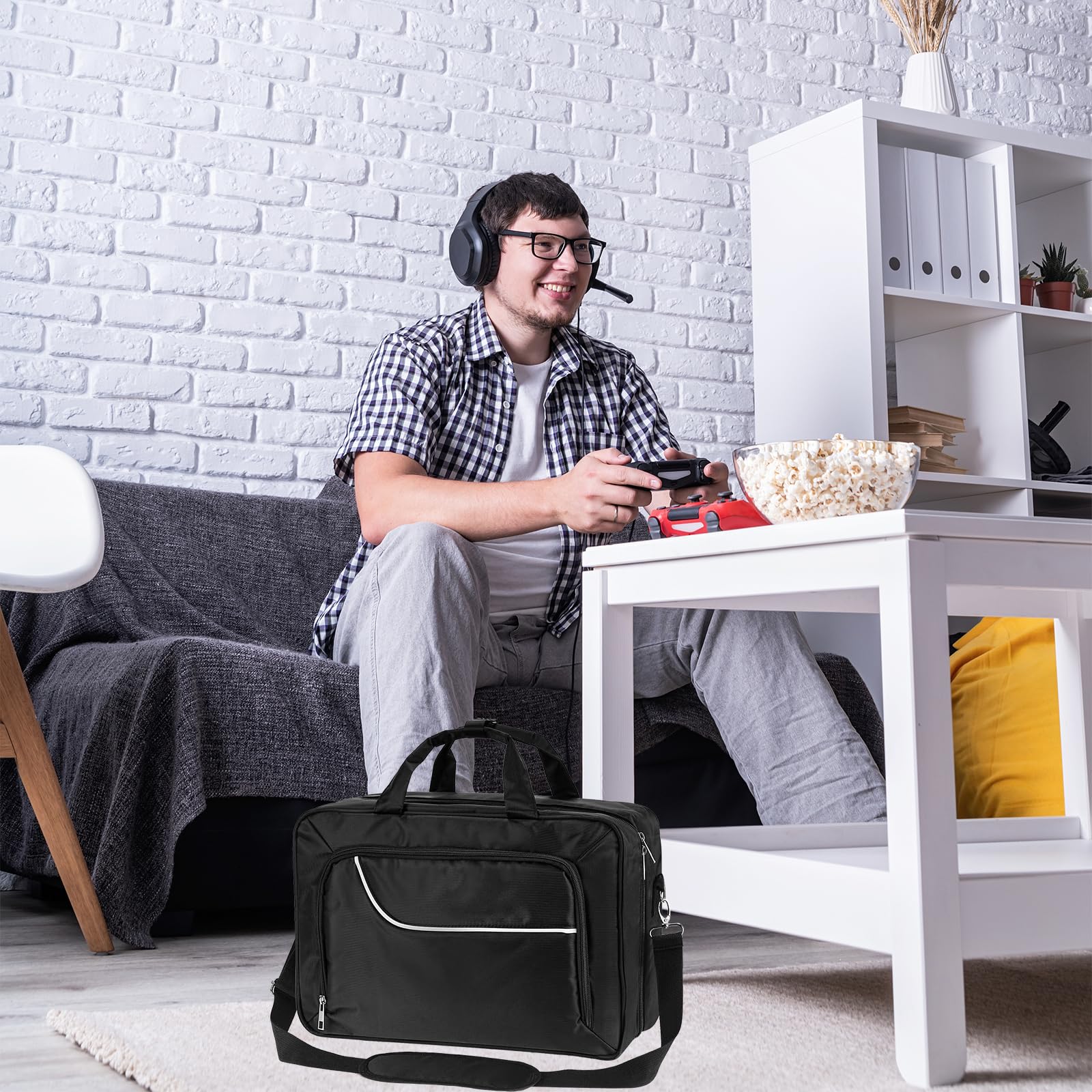 Borsa Per PS5, Custodia Nera Compatibile con Console Playstation 5 Dischi di Gioco Cavi Caricabatterie Borsa Per Console con Scomparti Divisibili Per Controller PS5 Cuffie Da Gioco e Accessori