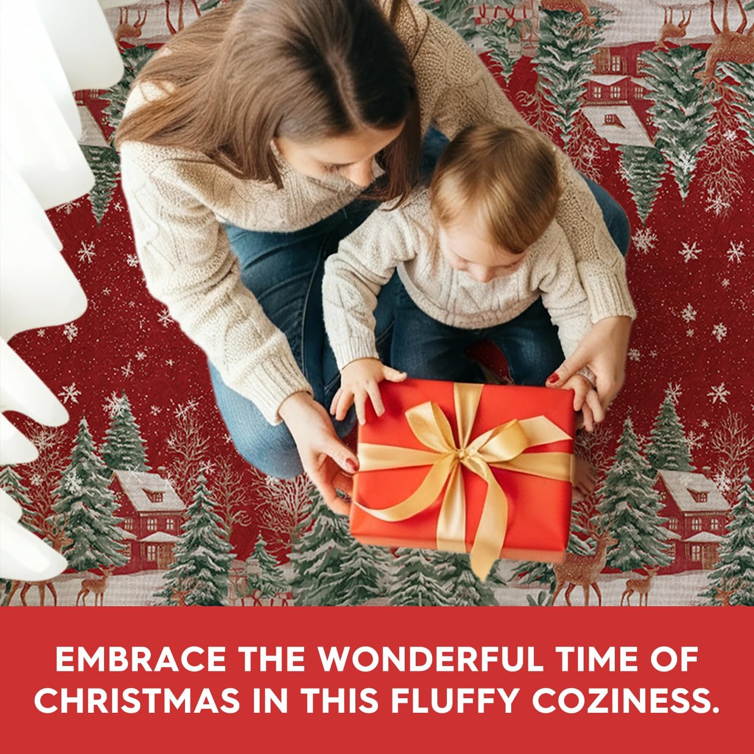 Artoid Mode Red Pine Tree Deer Christmas Runner Rug, Winter Home Decor Low-Profile Non-Slip Washable Carpet Runner for Hallways Kitchen Laundry Bedroom Bathroom 2x6 Feet - Image 5