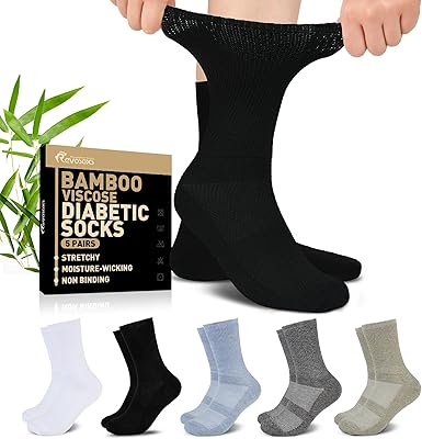 Revosoxs Diabetic Crew Socks for Men Women,Bamboo Viscose Non-Binding Loose Top Wide Socks with Seamless Toe 9-12 10-13