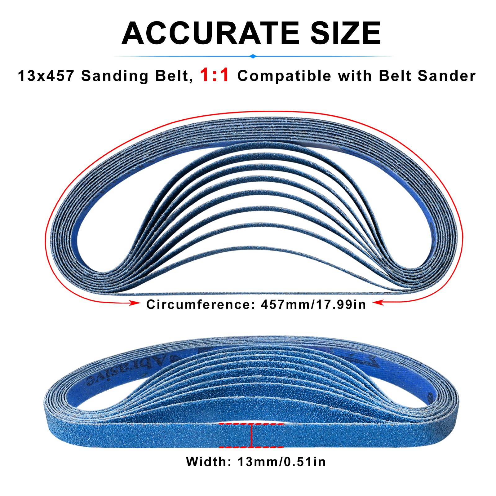 Bande Abrasive 13 x 457 mm, 48 Pièces Bandes Abrasives Grain 40/60/80/120/180/240/400, pour Ponceuses à Bande Métal Bois Peintures