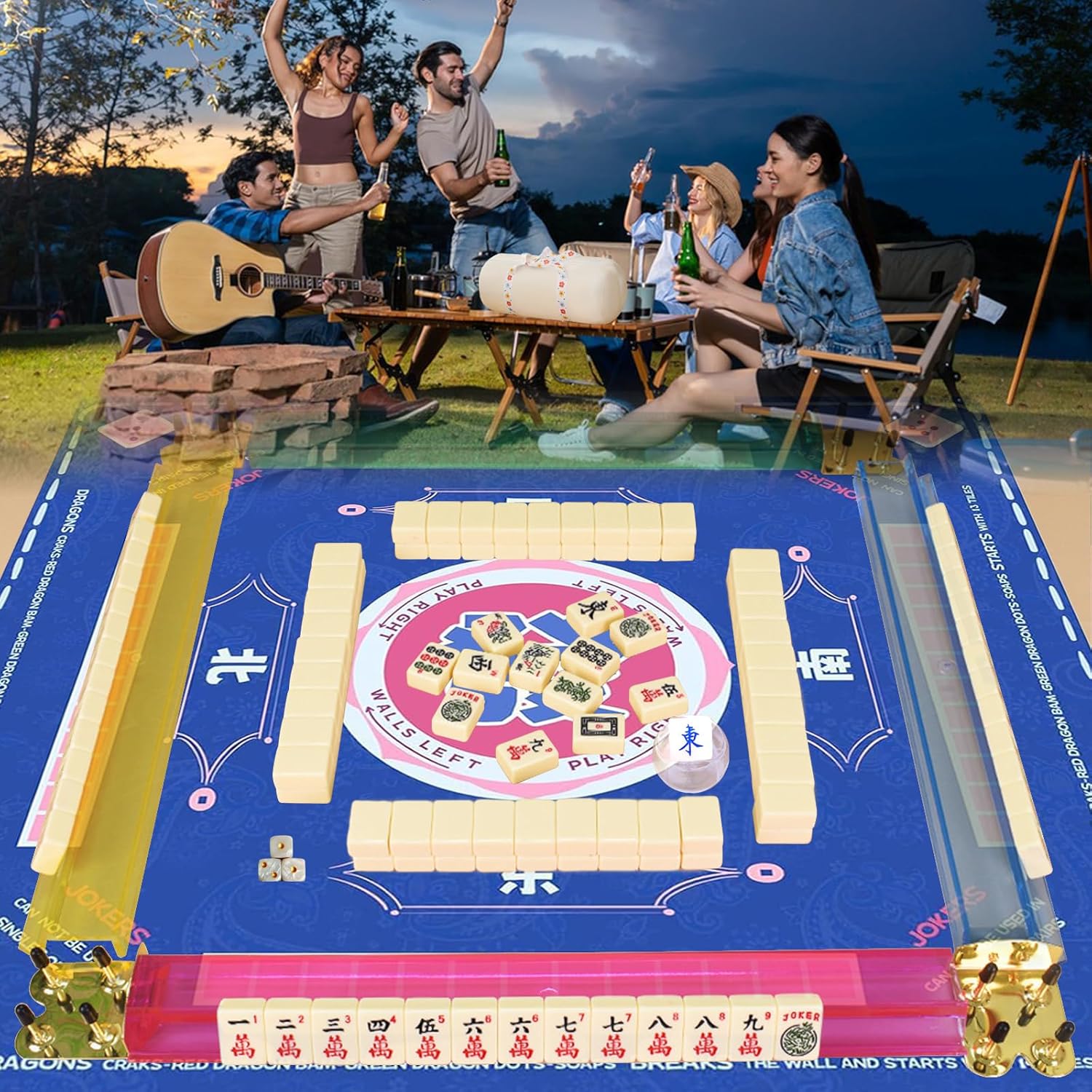 16 PCS American Mahjong Accessories Set Includes Mahjong mat, Bag, Racks, Rule Card Sleeve, Chips and 3 Dics (Mahjong Tiles NOT Included), All in 1 Mahjong Accessories Set with Carrying Bag