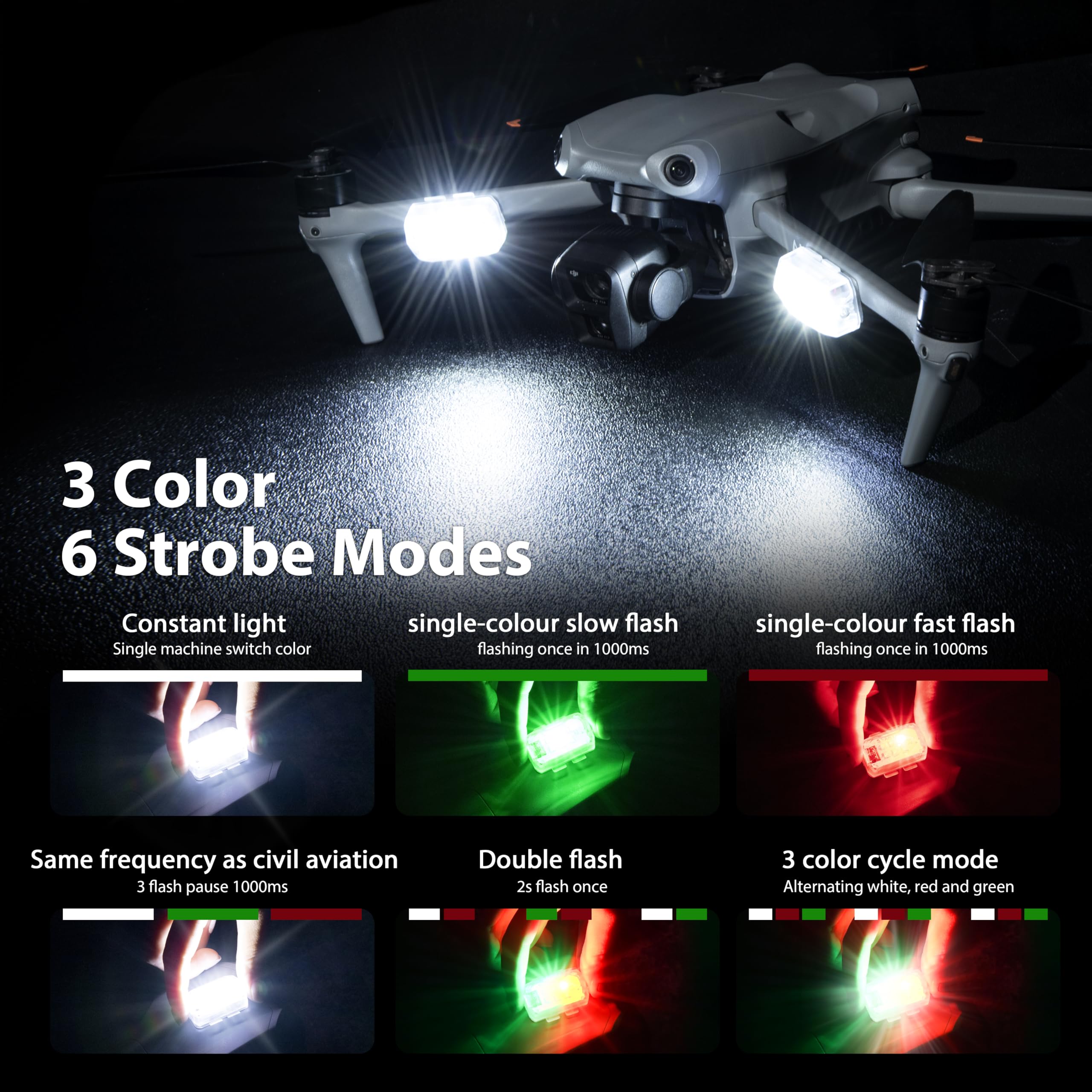 Drone Strobe Light,3 Colors 6 Strobe Modes Anti Collision Light for DJI Mini 4 Pro/4K/3/Mavic 4 Pro/Air 3S/Avata 2/Mavic Accessories(2 PCS)