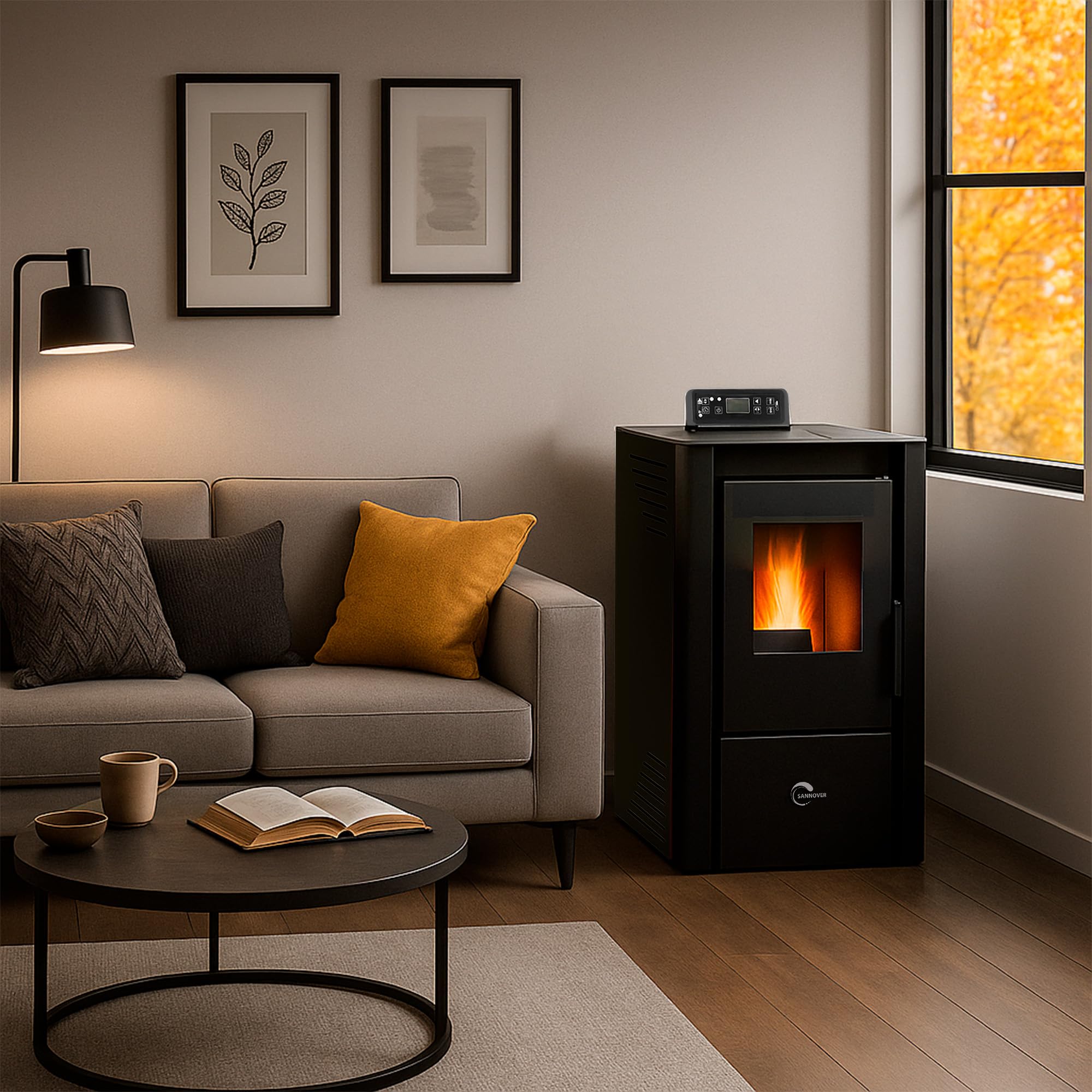Poêle à granulés étanche Anita 9,4 kW Noir Sannover + Kit d’installation