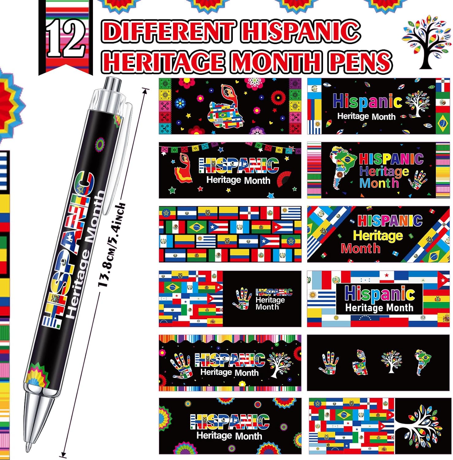 Cholemy 96 Pcs Hispanic Ballpoint Pens Bulk, Latino Flag Retractable Pen image 2