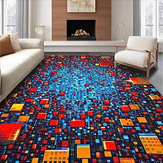Ultra Soft Area Rug 8x10, Energetic Pixel Burst Rug Showcasing Explosive Colorful Game Pixels, Non Slip, Stain Resistant, Washable Area Rugs for Living Room, Bedroom(Red, 8x10)