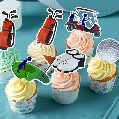 Miniatura 4 de Decoraciones para tartas de golf, decoraciones para carritos de golf con bandera de carrito, suministros para fiestas temáticas de pelota