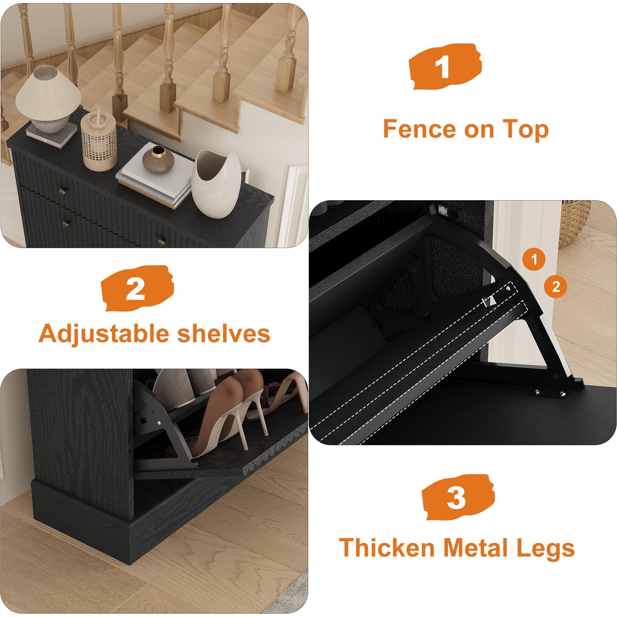 Schuhschrank, 2 Klappen 1 Schublade, Wellenfront, 80 x 25 x 107 cm
