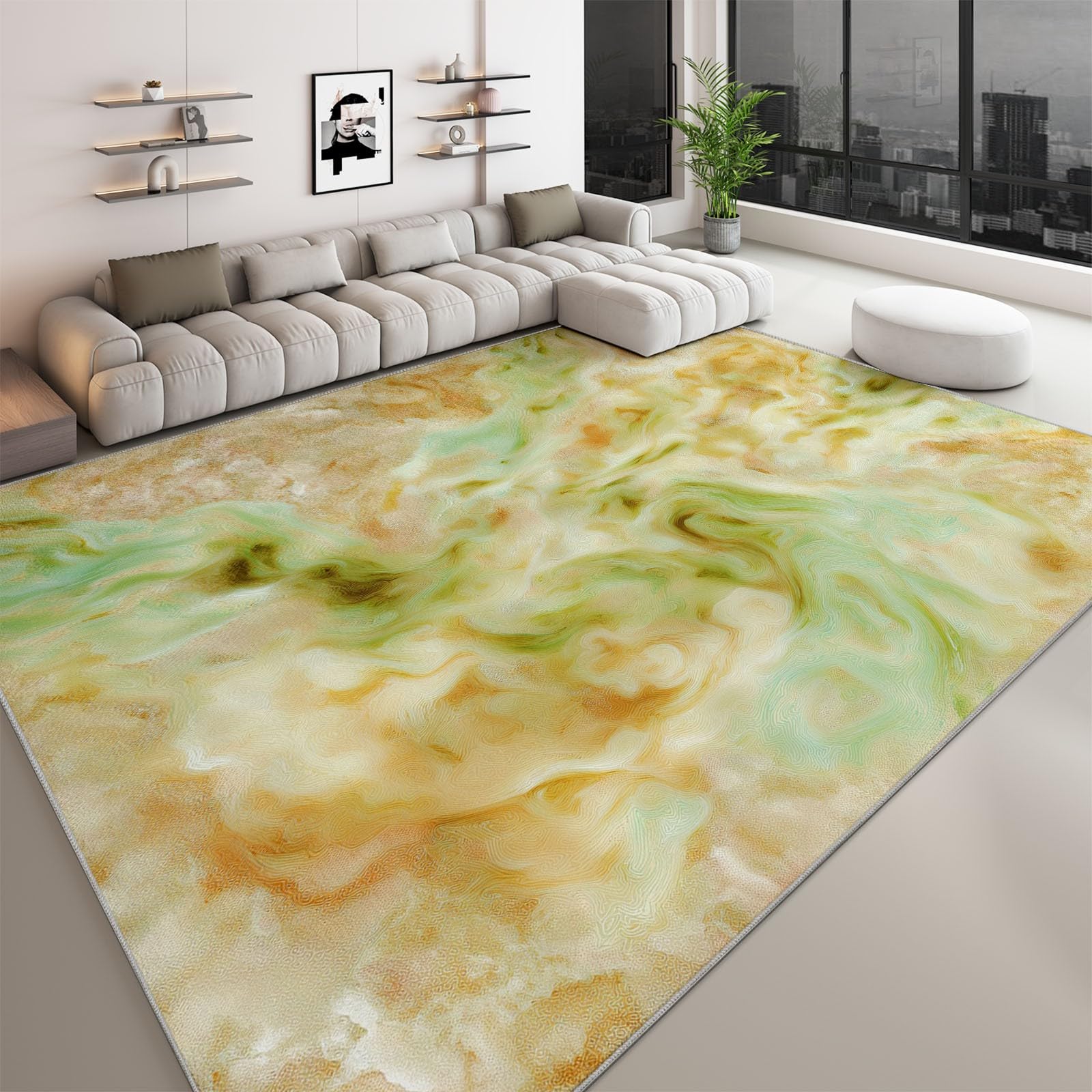 Dywan do salonu, antypoślizgowy, 80 x 150 cm, żółty, nadaje się do prania, do sypialni, nowoczesna tekstura gradientowa, bardzo miękki, antyalergiczny, dla dzieci, do biura, jadalni