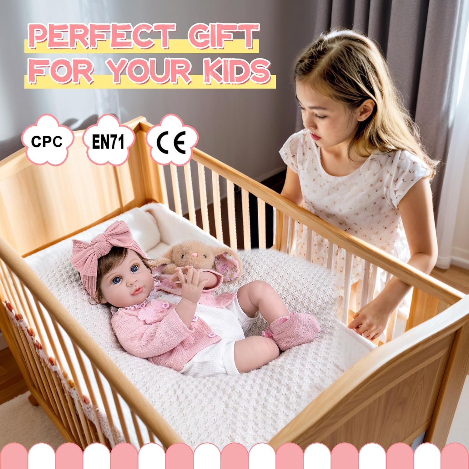 Aori Realistic Reborn Baby Dolls - 22 Inch Lifelike Baby Girl with Feeding Bottle & Pacifier, Weighted Cloth Body for True-to-Life Feel, Gift for Kids Ages 3+