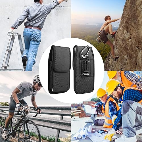 Miniatura 6 de Funda vertical de nailon para cinturón de teléfono celular con clip de metal para cinturón compatible con iPhone 16 Pro Max 16 Plus Galaxy S24 Ultra